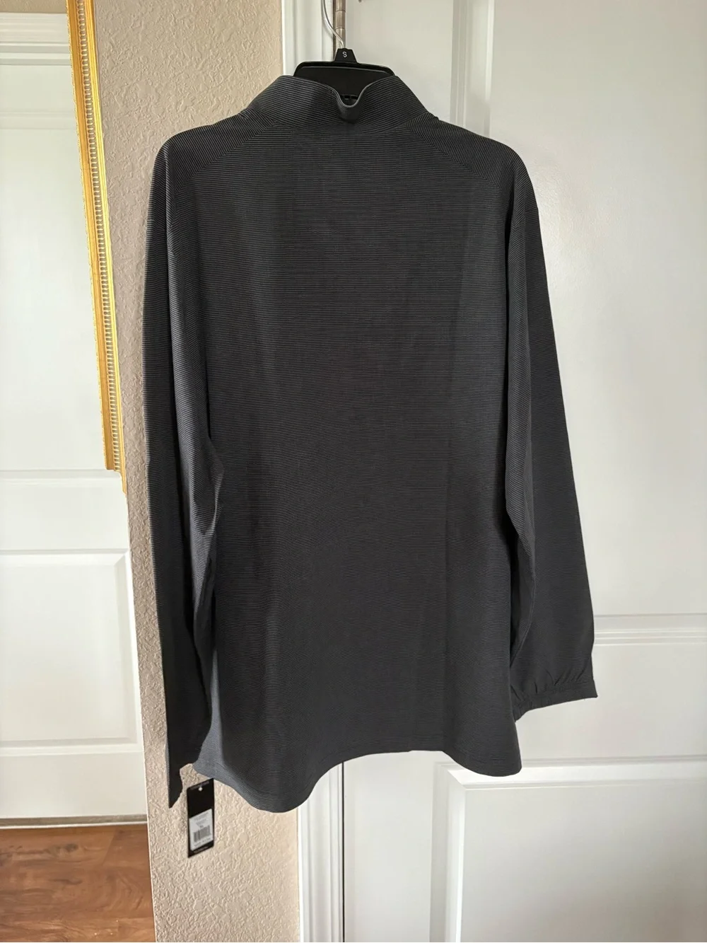 Adidas French Terry Dark Grey Striped Half-Zip Golf Pullover